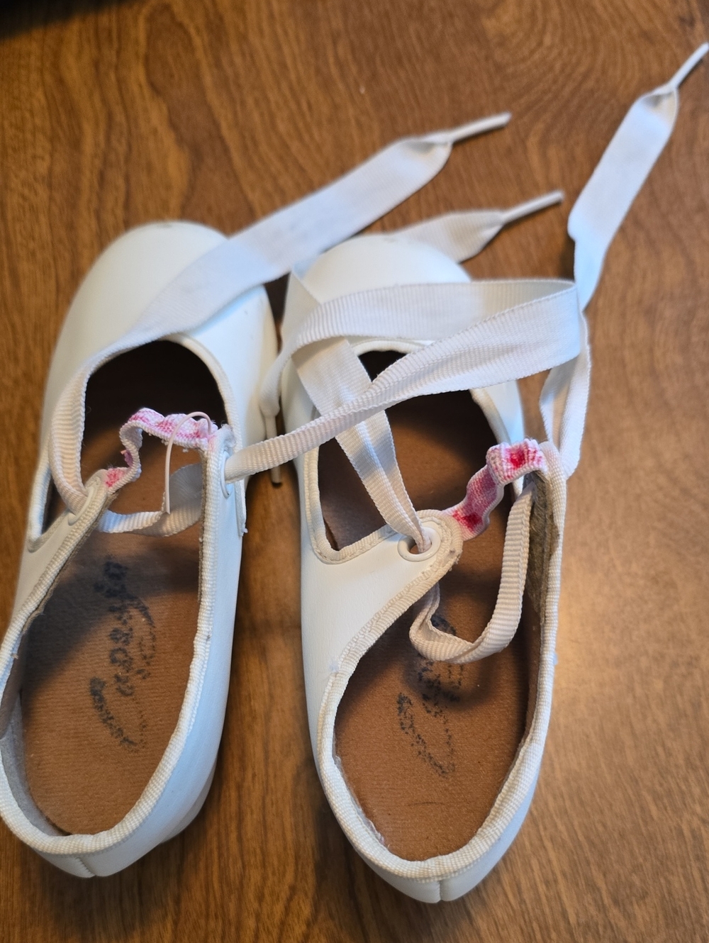 Girls White Ballet Flats with Pink Ribbon Accent